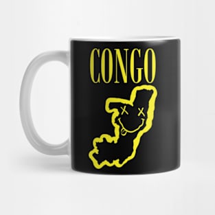 Vibrant Republic of the Congo Africa x Eyes Happy Face: Unleash Your 90s Grunge Spirit! Smiling Squiggly Mouth Dazed Smiley Face Mug